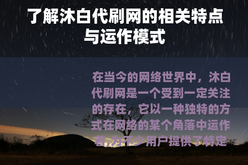 了解沐白代刷网的相关特点与运作模式