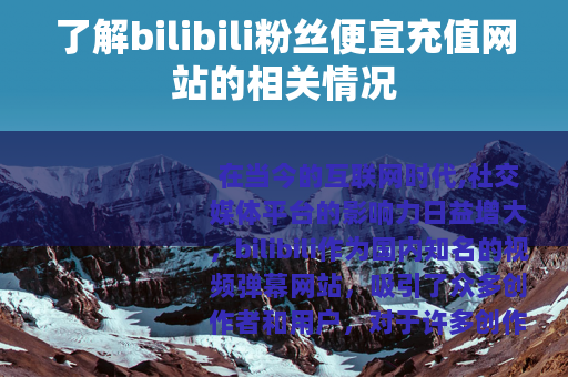 了解bilibili粉丝便宜充值网站的相关情况