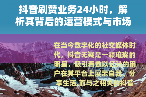 抖音刷赞业务24小时，解析其背后的运营模式与市场需求