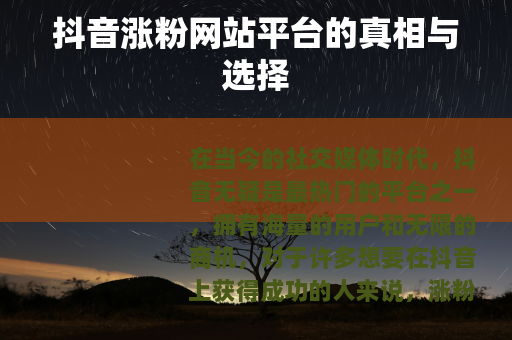 抖音涨粉网站平台的真相与选择