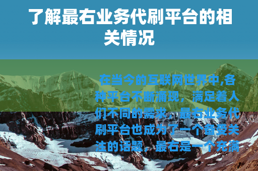 了解最右业务代刷平台的相关情况