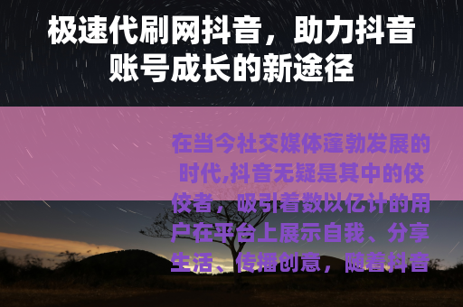 极速代刷网抖音，助力抖音账号成长的新途径