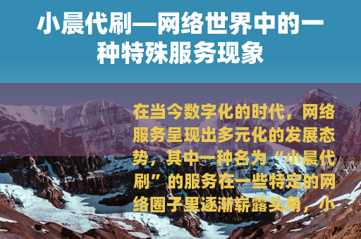 小晨代刷—网络世界中的一种特殊服务现象
