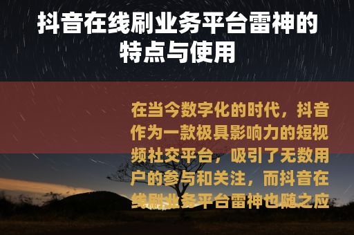 抖音在线刷业务平台雷神的特点与使用