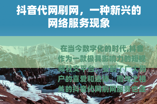 抖音代网刷网，一种新兴的网络服务现象