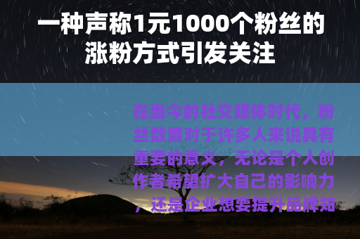 一种声称1元1000个粉丝的涨粉方式引发关注