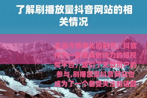 了解刷播放量抖音网站的相关情况