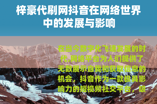 梓豪代刷网抖音在网络世界中的发展与影响