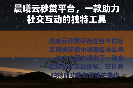晨曦云秒赞平台，一款助力社交互动的独特工具