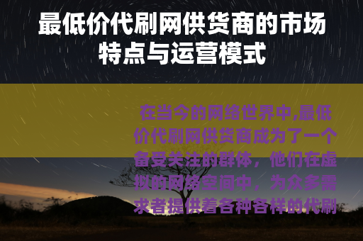 最低价代刷网供货商的市场特点与运营模式