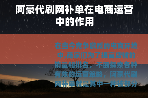 阿豪代刷网补单在电商运营中的作用