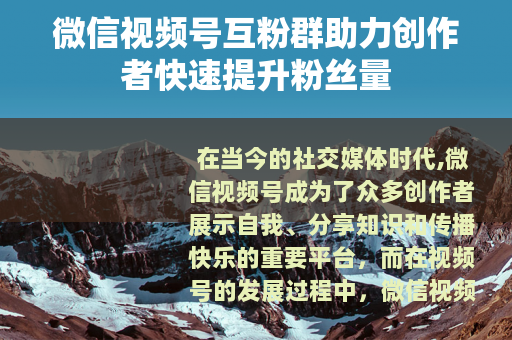 微信视频号互粉群助力创作者快速提升粉丝量