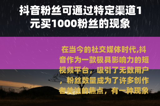 抖音粉丝可通过特定渠道1元买1000粉丝的现象