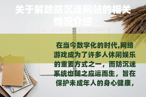 关于解除防沉迷网站的相关情况介绍