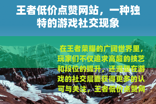 王者低价点赞网站，一种独特的游戏社交现象