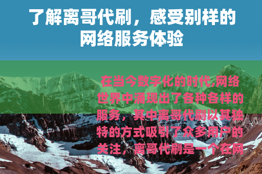 了解离哥代刷，感受别样的网络服务体验