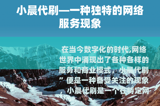 小晨代刷—一种独特的网络服务现象