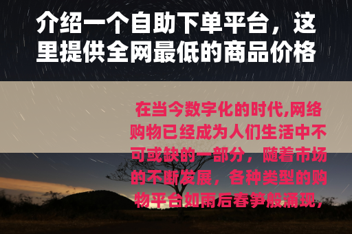 介绍一个自助下单平台，这里提供全网最低的商品价格
