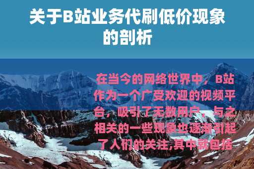 关于B站业务代刷低价现象的剖析