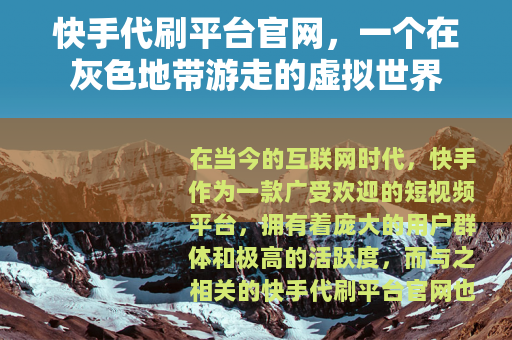 快手代刷平台官网，一个在灰色地带游走的虚拟世界