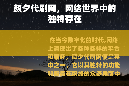 颜夕代刷网，网络世界中的独特存在