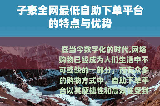 子豪全网最低自助下单平台的特点与优势