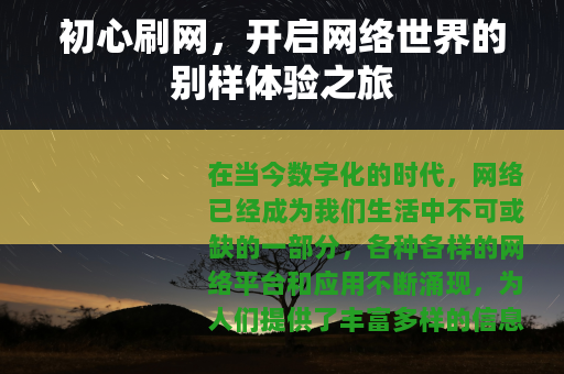 初心刷网，开启网络世界的别样体验之旅
