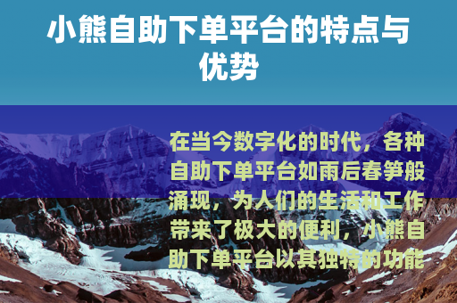 小熊自助下单平台的特点与优势