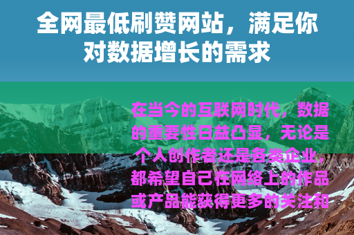 全网最低刷赞网站，满足你对数据增长的需求