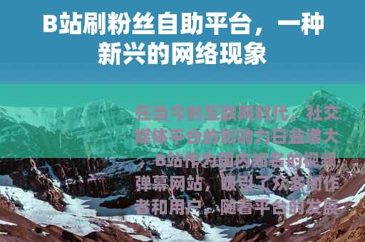 B站刷粉丝自助平台，一种新兴的网络现象