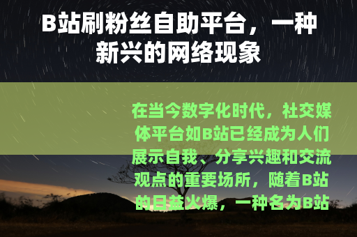 B站刷粉丝自助平台，一种新兴的网络现象