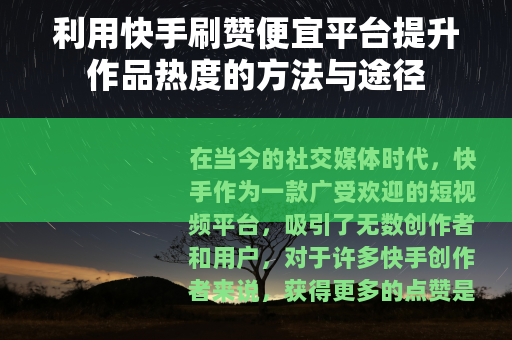 利用快手刷赞便宜平台提升作品热度的方法与途径