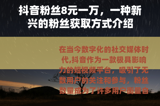 抖音粉丝8元一万，一种新兴的粉丝获取方式介绍