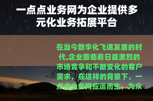 一点点业务网为企业提供多元化业务拓展平台