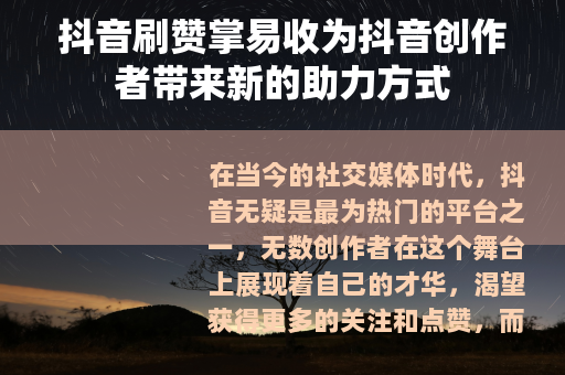 抖音刷赞掌易收为抖音创作者带来新的助力方式