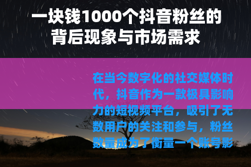 一块钱1000个抖音粉丝的背后现象与市场需求
