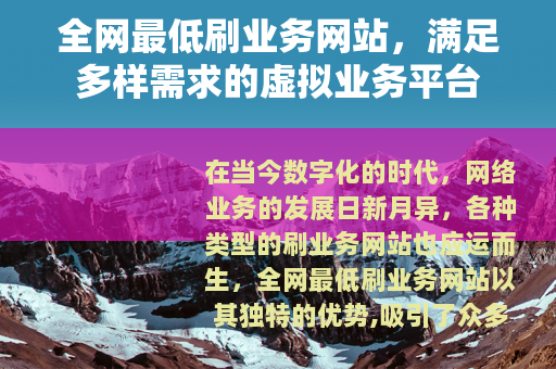 全网最低刷业务网站，满足多样需求的虚拟业务平台