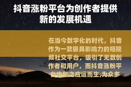 抖音涨粉平台为创作者提供新的发展机遇