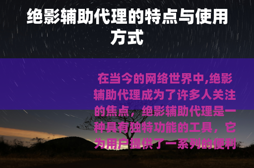 绝影辅助代理的特点与使用方式