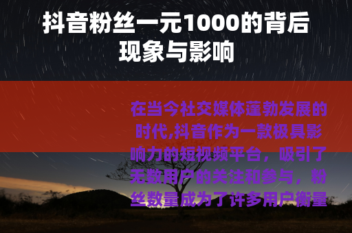 抖音粉丝一元1000的背后现象与影响