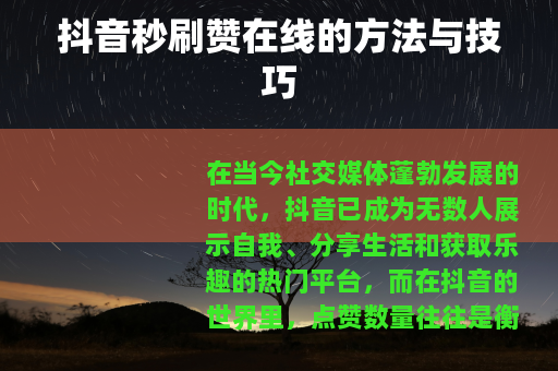 抖音秒刷赞在线的方法与技巧