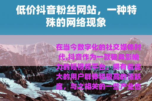 低价抖音粉丝网站，一种特殊的网络现象