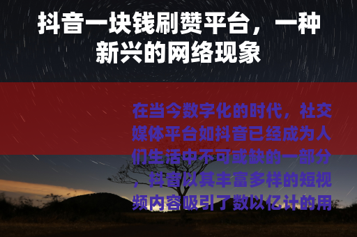 抖音一块钱刷赞平台，一种新兴的网络现象