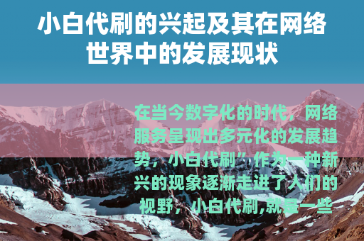 小白代刷的兴起及其在网络世界中的发展现状