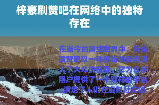 梓豪刷赞吧在网络中的独特存在