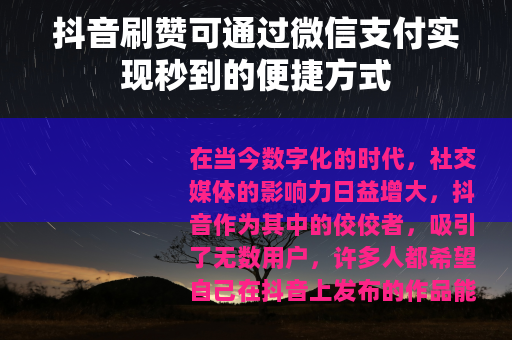 抖音刷赞可通过微信支付实现秒到的便捷方式
