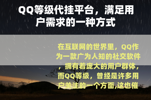 QQ等级代挂平台，满足用户需求的一种方式