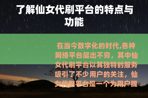 了解仙女代刷平台的特点与功能