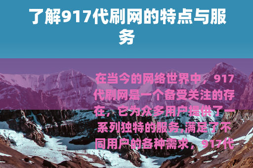 了解917代刷网的特点与服务