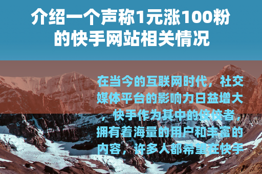 介绍一个声称1元涨100粉的快手网站相关情况